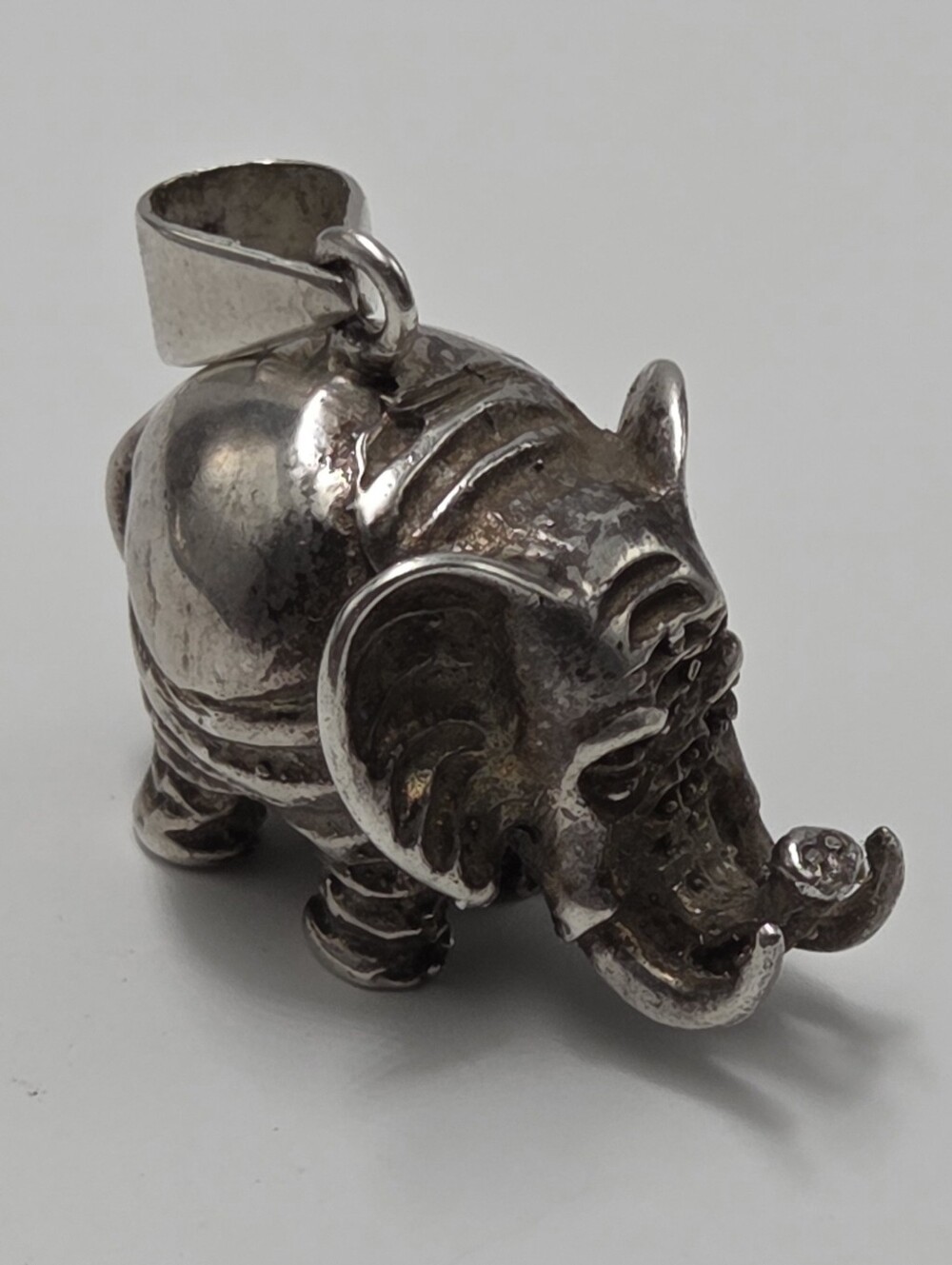 Vintage Mexico 3d Sterling Silver Elephant Bell Pendant 24g